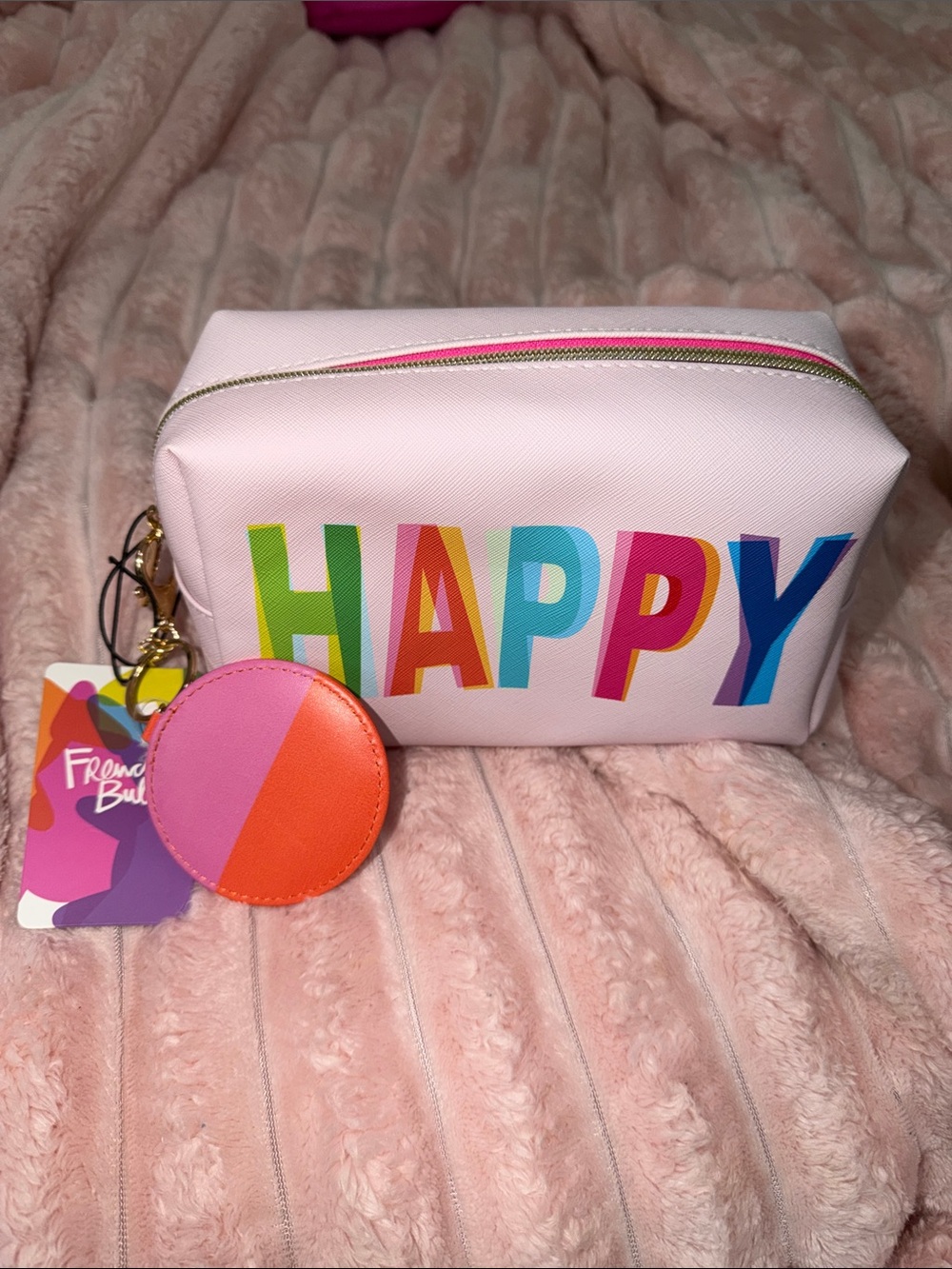 Pink Cosmetic Pouch with “HAPPY”